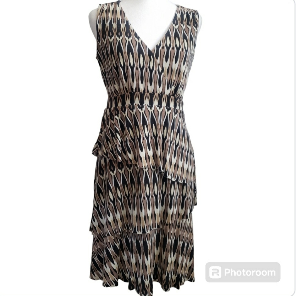 New York & Co Sleeveless Black and Tan Printed Dress - Size M